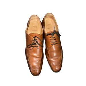 Hugo Boss Mens 6.5 Lisbon Derby Brown Leather Dress Shoes Oxford MSRP $350